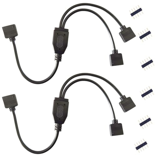 BoHong 2 tiras LED de 5 pines, cable distribuidor de 1 a 2 RGBW, conector de tira LED de 5 pines, divisor de 1 a 2 conectores de esquina, conector RGBW 5050, conector de banda LED de 30 cm, negro