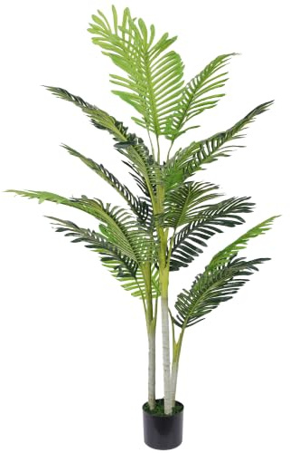 Outsunny Planta Artificial Palmera 150 cm Árbol Artificial con Maceta y Musgo para Decoración Interior Salón Oficina Balcón Ø18x150 cm Verde