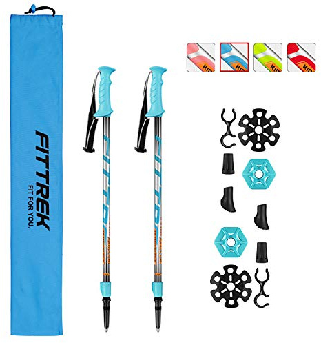 FitTrek Wanderstöcke Kinder - Trekkingstöcke - Walking Stöcke Teleskop - Nordic Walking Stock Verstellbar Leicht mit Gummipuffer, Pads und Tasche