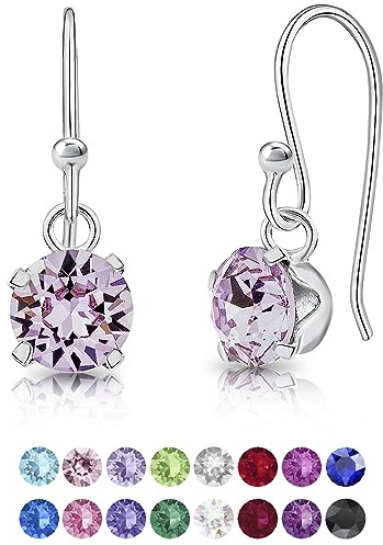 DTPsilver® Boucle d oreille Pendantes Femme - Bijoux Argent Femme 925 - Bijoux Swarovski - Petit Crochet - Boucles Oreilles - Swaroski Femme - Boucle Argent Pendante - Cristal Swarovski - 6 mm