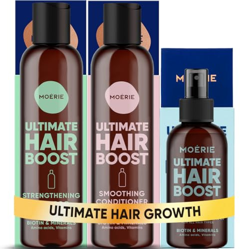Moerie Hair Growth Shampoo, Conditioner and Spray for Men and Women, Hair Loss Solution with Biotin and Rosemary, Thickening Hair Regrowth Set with Serum Level Care for Thinning Hair