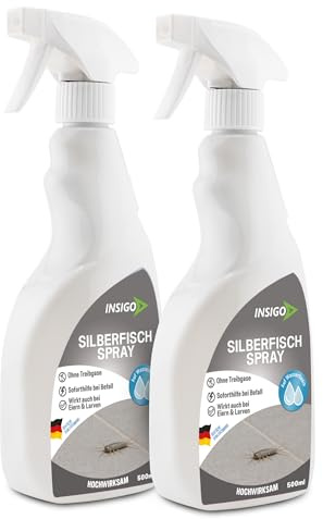NEU Biozidfreie Silberfisch Abwehr 2x500ml – Effektives Mittel zum Silberfische bekämpfen im Haus – Silverfish & Papierfische bekämpfen – geruchsarmes Silberfisch Spray von INSIGO