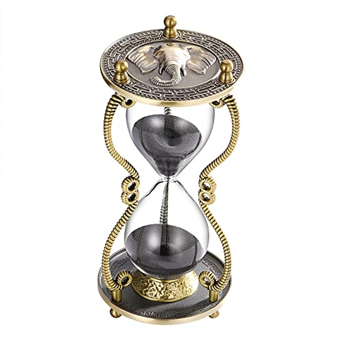 CNCJ 60 Minute Elephant Hourglass Sand Timer:Engraving Brass Sand Clock, Metal Black Sand Watch 60 Min,Antique Reloj De Arena 1 Hora,Large 1 Hour Glass Sandglass for Gift Office Desk Decorative