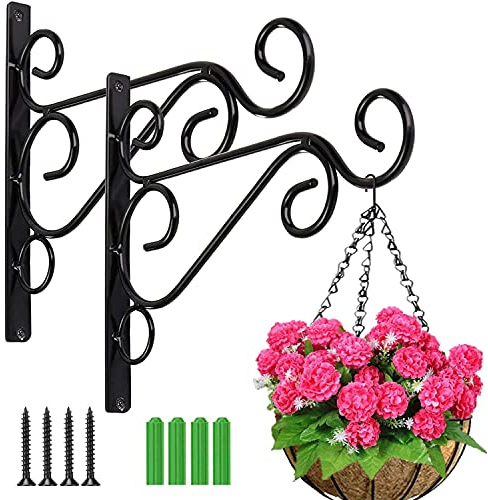 TSHAOUN 2 Stück Wandbehang Blumenampelhalter, Pflanzenhalterung Wandhalter Haken 25cm, Blumenampel Halterung Aufhängen von Pflanzer für Garten Wandleuchter Laterne Vogelhäuschen Windspiele (Schwarz)