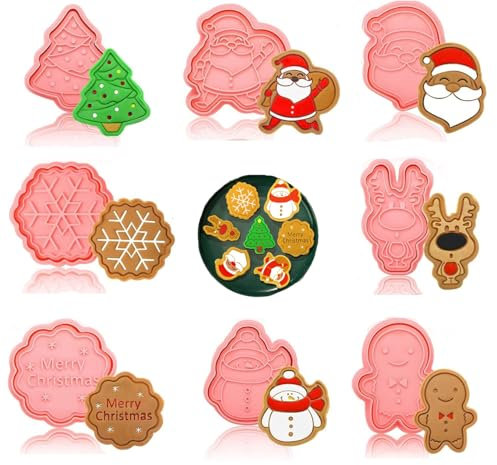Set di 8 stampi per biscotti per bambini, Christmas Cookie Cutter Set, Stampini per Biscotti, 3D rose Cutter, per pasticceria da cucina Decorazioni di Dolci di Pasticceria
