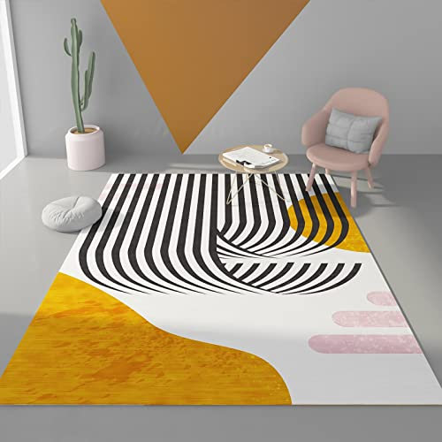 Tzvpsu Babyzimmer Teppich mädchen Teppich kinderzimmer Junge Kinderteppich gelb schwarz weiß gestreift geometrisches Design Wohnzimmerteppich Bedroom Accessories 160x230cm