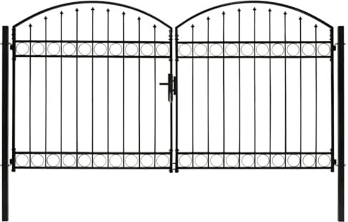 vidaXL Zauntor mit Gewölbter Spitze Doppelflügeltor Gartentor Gartenzaun Tor Doppeltor Hoftor Gartenpforte Zauntür Hoftür Gartentür Stahl 300x175cm Schwarz