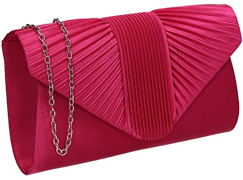 SwankySwans Sophie Womens Satin Party Prom Wedding Evening Clutch Bag Purse (Fuchsia)