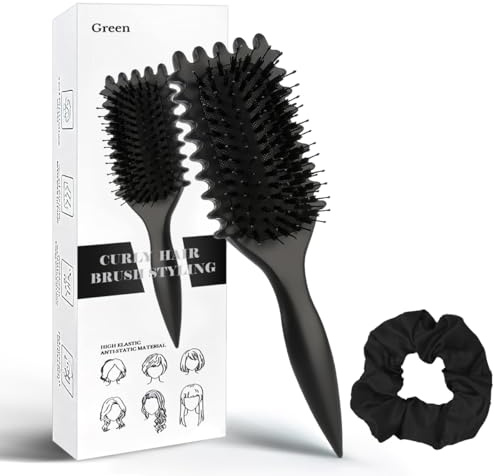 Lockenbürste,Curly Hair Brush Schwarz,Curling Locken Haarbürste mit Scrunchies,zum Kämmen und Formen,Ziehen und Lockenablösung zu Reduziere,1 Stück Haus Dekoration