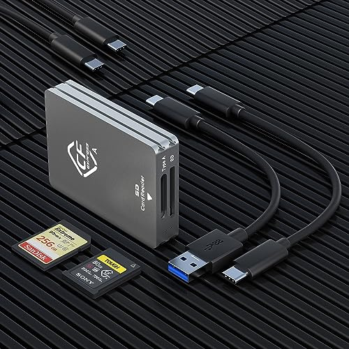 Lector de tarjetas CFexpress Tipo A y SD, Doble ranura USB3.2 Gen2 10Gpbs Tipo A Lector de tarjetas CFexpress Adaptador USB C a USB C/USB A para CFexpress Tipo A/Tarjeta de Memoria SD