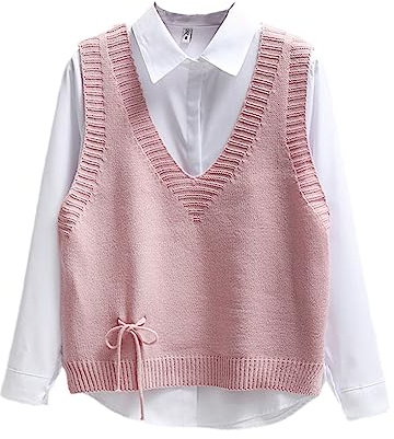 Women Sleeveless Vest Solid Knitted V Neck Pullovers Jumper Top