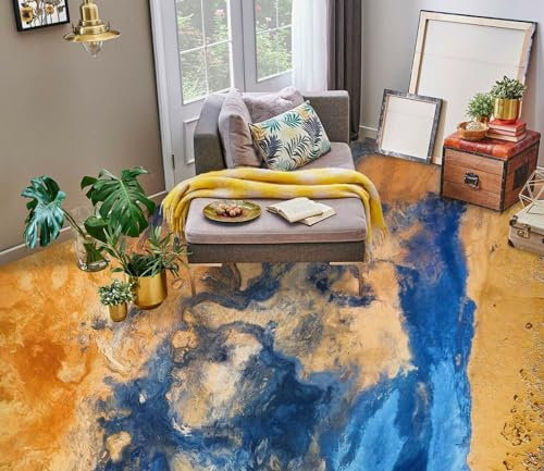Selbstklebende Bodentapete 3D-Tapete mit gelbem Strandboden, 250 x 175 cm Bodenfliesen Aufkleber Wohnzimmer Studie Bodenbelag Tapete, Epoxidharz
