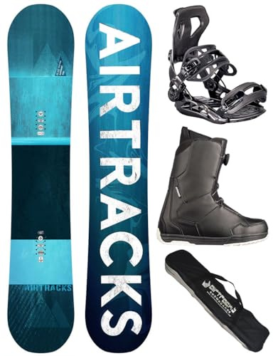 AIRTRACKS Snowboard Set Paquete Completo Tabla Blue Drifter Wide Hybrid Rocker Hombre 155 + Fijaciones Master + Botas Master ATOP 44 + SB Bag