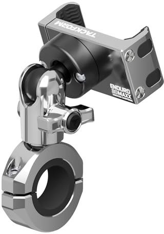 Tackform Chrom-Motorrad-Handyhalterung aus Metall, Vibrationsdämpfung, 20 MAXX Federwiege, Universal-Klemme, passend für 2,2 cm bis 3,8 cm Lenker, kompatibel mit iPhones, Galaxy, mehr, kurzer