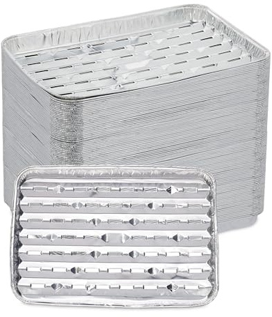 Relaxdays Grillschale Alu, 100er Set, 34 x 22 cm, Aluschalen für Grill, Alugrillschalen mit Löchern, bis 260 °C, Silber