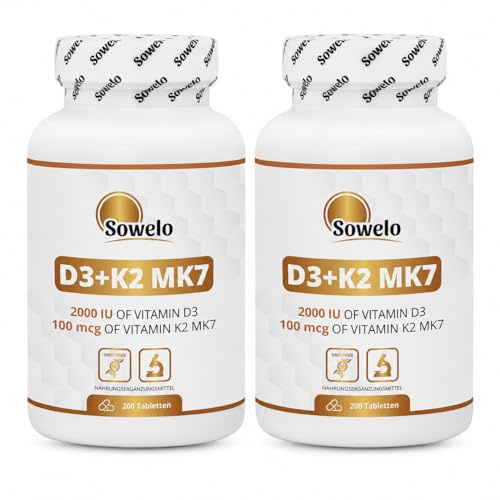 Vitamin D3 2000 IU + Vitamin K2 MK7 100 mcg – Hohe Bioverfügbarkeit