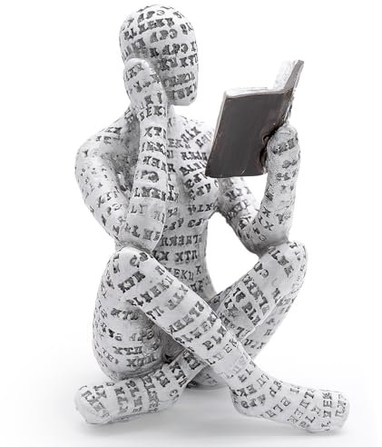 JJQHYC Scultura in Resina per Amanti dei Libri, Statua di Donna Che Legge Decorazione per Libreria, Ornamento Astratto Pensatore, Regalo per Lettori, Statuette Decorative Casa Moderni (A)