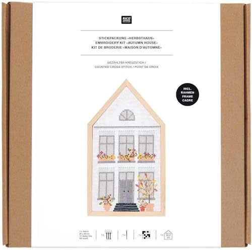 Stickpackung Gezählter Kreuzstich, Herbsthaus, medium, inkl. Dekostickrahmen Haus M