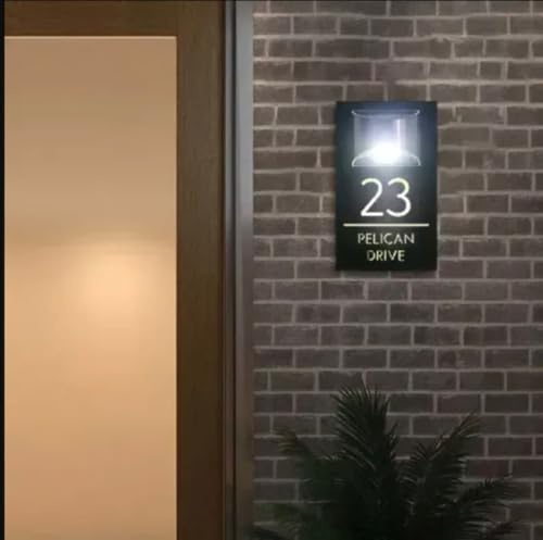 JFS Solar-Hausschilder für draußen, solarbetrieben, benutzerdefinierte hintergrundbeleuchtete Schilder, beleuchtete Hausnummern, Adressschild, Hausnummernschild, personalisierte Hausschilder (18 x 32