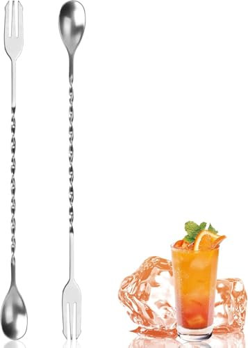 Lot de 2 cuillères mélangeuses à cocktail en acier inoxydable à long manche pour bar et café