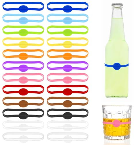24 Stück Glas Markierung Trinkgläser Glasmarkierer Glasmarker Wiederver Wendbare Markierer Party Wein Glas Marker Gläser Markieren Bunte Glasmarkierer Cup Marker Trinken Für Party-Becher, Bierflasche