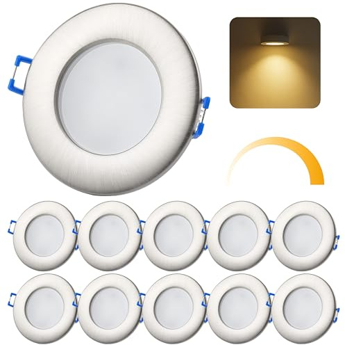 Sweet Led 10er Set LED Einbaustrahler 230V IP44 Dimmbar – Flach 6,5W Spots 3000K Warmweiß – 580lm – Deckenstrahler Ø68mm – Badezimmer Küche Feuchtraum geeignet