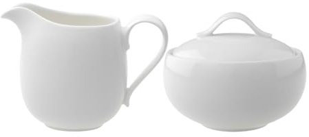 Villeroy & Boch New Cottage Lot de 2 pots à lait et sucre (260 ml) et sucrier (450 ml) - Vaisselle de service élégante - Porcelaine de qualité supérieure - Blanc