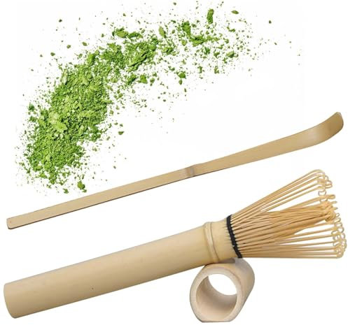 GBKDQQ Juego de 2 escobas Matcha, batidor de matcha con mango largo, batidor Matcha y cuchara, juego de accesorios Matcha, juego de iniciación tradicional Matcha