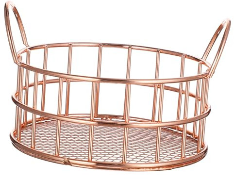 TOPBATHY Wire Metal Storage Basket Tabletop Organizer for Snacks and Cosmetics Round Fruit Bin Rose Gold Multi-Compartment Tray for Home Dorm or Office