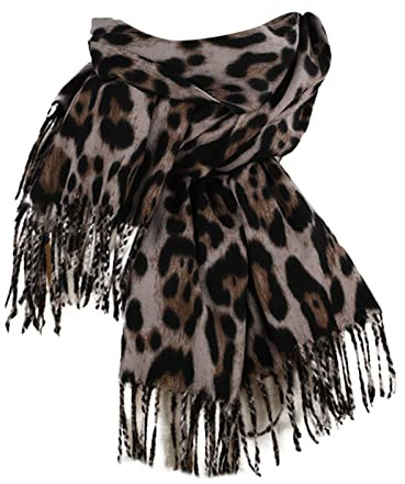 Generisch Schal Damen Leoparden Loop Schal Warmer Leopardenmuster Winterschal Kuschelig Quaste Kaschmir Wollschal Winter Weichdamen Schals