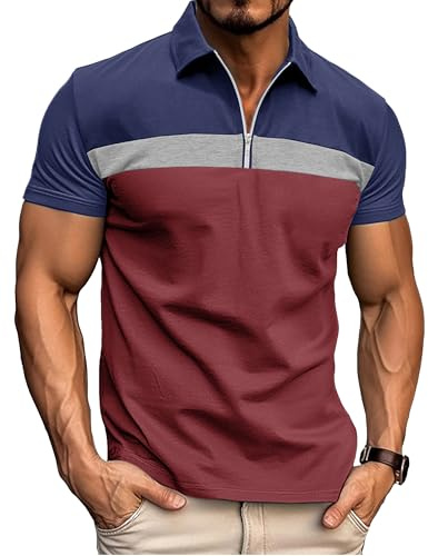 Ryehack Men's 1/4 Zip Polo Shirt Short Sleeve, Raglan & Contrast Design - Casual & Golf T-Shirt, S-3XL