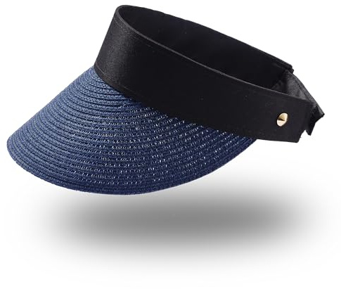 JJDreams Unisex Faltbare Sommerhut Strohhut mit Klettverschluss und Schleifeband Visor Cap Schildkappe Baseball Kappe Sonnenschild für Outdoor Sport Strand Hut Golf Tennis