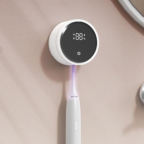 UV-Zahnbürsten-Desinfektionsmittel, Zahnbürstenhalter zur Wandmontage mit Trocknen & Timing-Funktionen, Wiederaufladbarer Zahnbürsten Sterilisator mit 3 Halterungen für Badezimmer (Weiß)