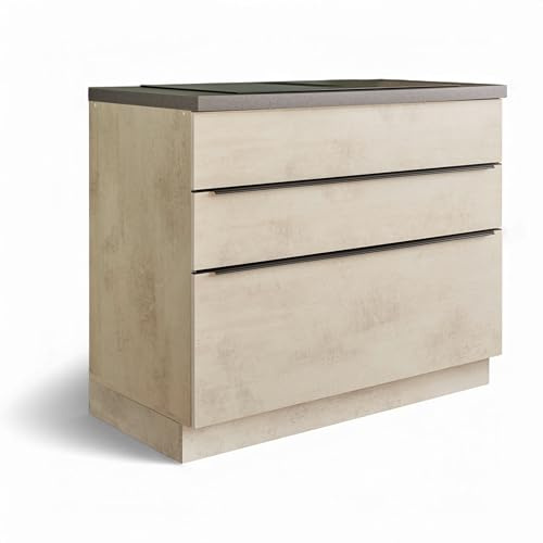 SANIBEL Küchenunterschrank Kochfeld-Unterschrank Chromix Weiß Anthrazit | 110 x 94 x 60 cm (B/H/T), 2 Schubladen, Unterschrank, Küchenschrank, mit viel Stauraum für die Küche, modernes Design