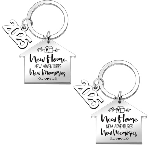 QZKJQDD Lot de 2 porte-clés « New Home » - Cadeau de nouvelle maison 2025 - Porte-clés « Home for Couple » - Imprimé bénédictions - Convient pour une pendaison de crémaillère - Cadeau pour couple