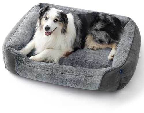 Bedsure Lit pour Chien XL Lavable - 106 x 76 x 20 cm Lit orthopédique Extra Large pour Chien avec Fond antidérapant, Housse Amovible et Lavable, Panier Douillet pour Animaux, Lits pour Chiens, Gris