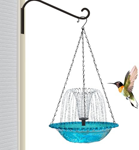 Set combinato di fontana ad energia solare, 23,5 x 46 cm, ciotola da bagno a forma di colibrì, in metallo + ABS da appendere, per giardino, cortile, patio, prato