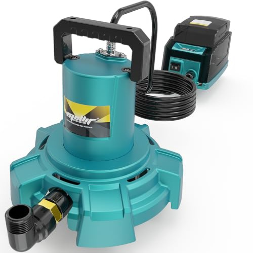Mellif Akku Tauchpumpe kompatibel mit Makita Akku 18V, Akku Schmutzwasserpumpe mit 4996 L/h Max. Fördermenge, 8 m Förderhöhe, flachabsaugend, Bürstenloser Motor für Schmutz-Klarwasser(Ohne Akku)