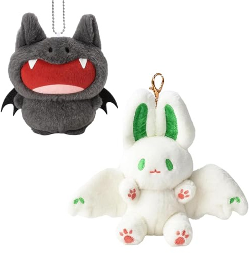 Lot de 2 porte-clés chauve-souris en peluche pour Halloween - Peluche douce pour décoration de fête d'Halloween et accessoires d'intérieur toute l'année