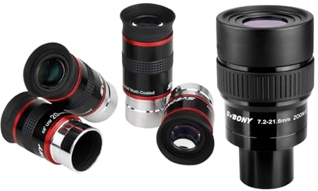 SVBONY Telescope Eyepiece FMC Broadband Green Film Telescope Accessory 1.25 68 Degree Ultra Wide Angle Eyepiece Set Bundle with SV191 Zoom Eyepiece for Telescope, 7.2-21.6mm Zoom Lens