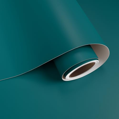 VaryPaper Teal Blue Wallpaper Self Adhesive Kitchen Worktop Covering 40cmx200cm Matte Teal Contact Paper for Furniture Wall Paper Roll for Living Room Bedroom Tabletop Cupboards Vinyl Wrap Shelf Liner