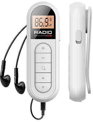 UMUTOO Tragbares FM Radio, Taschen Digitalradio Aufladbares Transistorradio mit Hervorragender Empfangsqualität, Gürtelschelle, Kopfhörer für Joggen und Spazierengehen（Weiß）