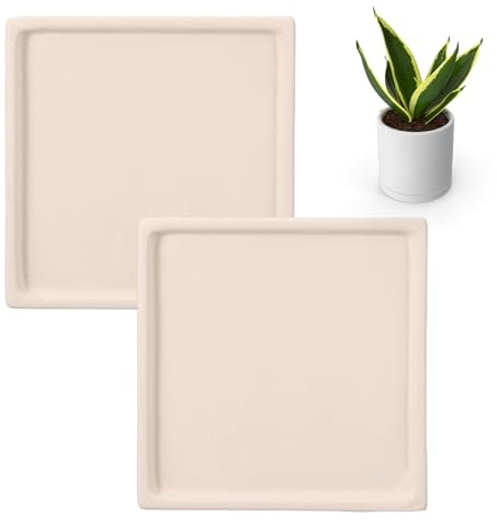 QUARKZMAN 2 Stck Quadratische Pflanzuntersetzer 4.7 Zoll Keramik Pflanzuntersetzer Für Töpfe Stabile Blumentopfuntersetzer Für Innen Und Außen Beige
