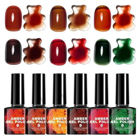 Höstnagellack - 6 färger Amber Caramel Ink | Penselapplikator ingår vinterhartslack | för kvinnor, män, tonåringar, fester och evenemang
