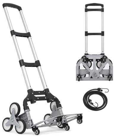 RBFGYIOP Carrello a mano salire le scale per impieghi gravosi 10 ruote carrello pieghevole alluminio maniglia telescopica capacità carico 180 libbre Ideale per traslochi shopping ufficio Fondo 4 ruote