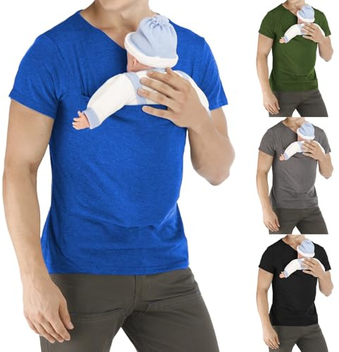 Maglietta Uomo Marsupio Maglietta con Insert Pet Estiva Scollo A V per Papà Maniche Corte con Tasca a Marsupio Maglietta Tinta Unita Facile Da Pulire Traspirante T Shirt Regalo Per La Festa Del Papà