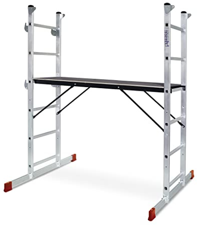 Alu-Leitergerüst, belastbar bis 150 kg, Arbeitshöhe bis 2950 mm, Plattform BxTxH 1200 x 985 x 1611 mm