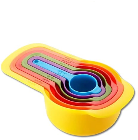 LABAOO 6 Pcs Measuring Cups, Cup Measurements Set, Plastic Measuring Cups Measures Spoons for Baking, Measure Spoon for Solid, Baking, Liquid, Coffee, Teaspoon Scoop
