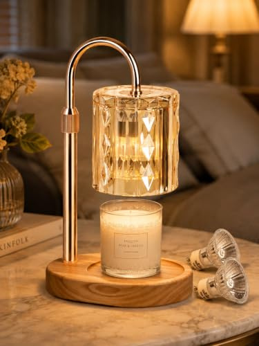Dufvrpe Candle Warmer Lamp, Gifts for Women Candle Warmer Round | Timer & Dimmer, Height Adjustable, No Flames, Gifts for Mum, birthday presents for women, Extending candles life, 2 Bulbs