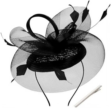 Fascinators for Women, Flower Feather Headband Fascinator Wedding Headwear, Headband Fascinator Hat with Headband and Clip for Secure Fit, Elegant Fascinators for Weddings & Mother Bride (Black)